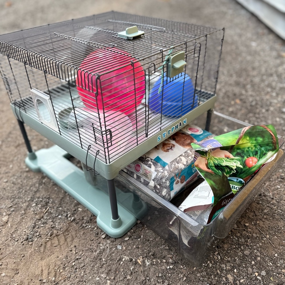 Small Pet Cage with Accessories - Gray and Blue